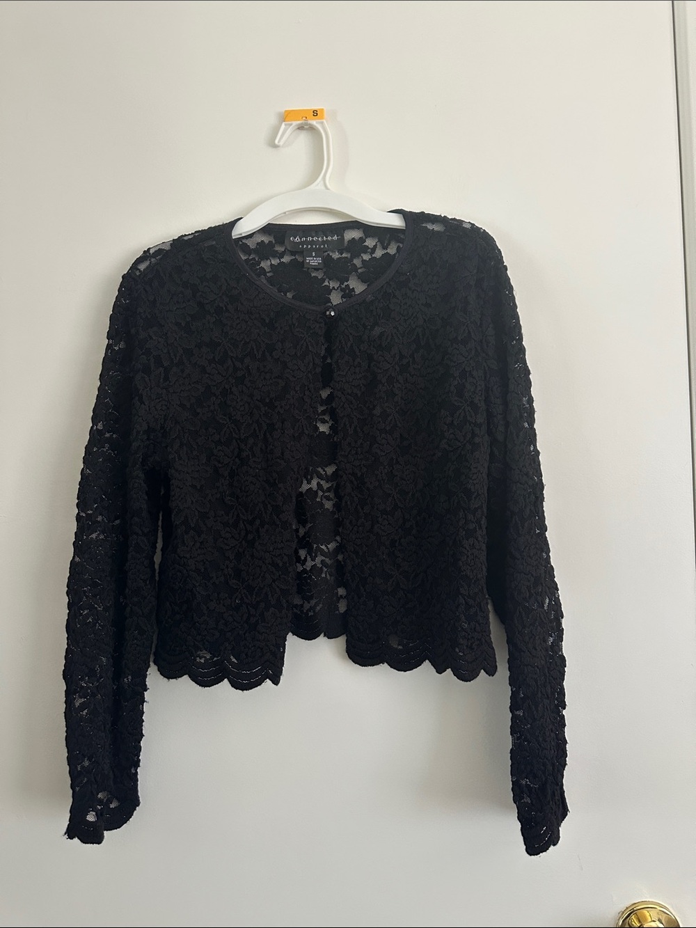 connected apparel Black Floral Lace Button-Front Top